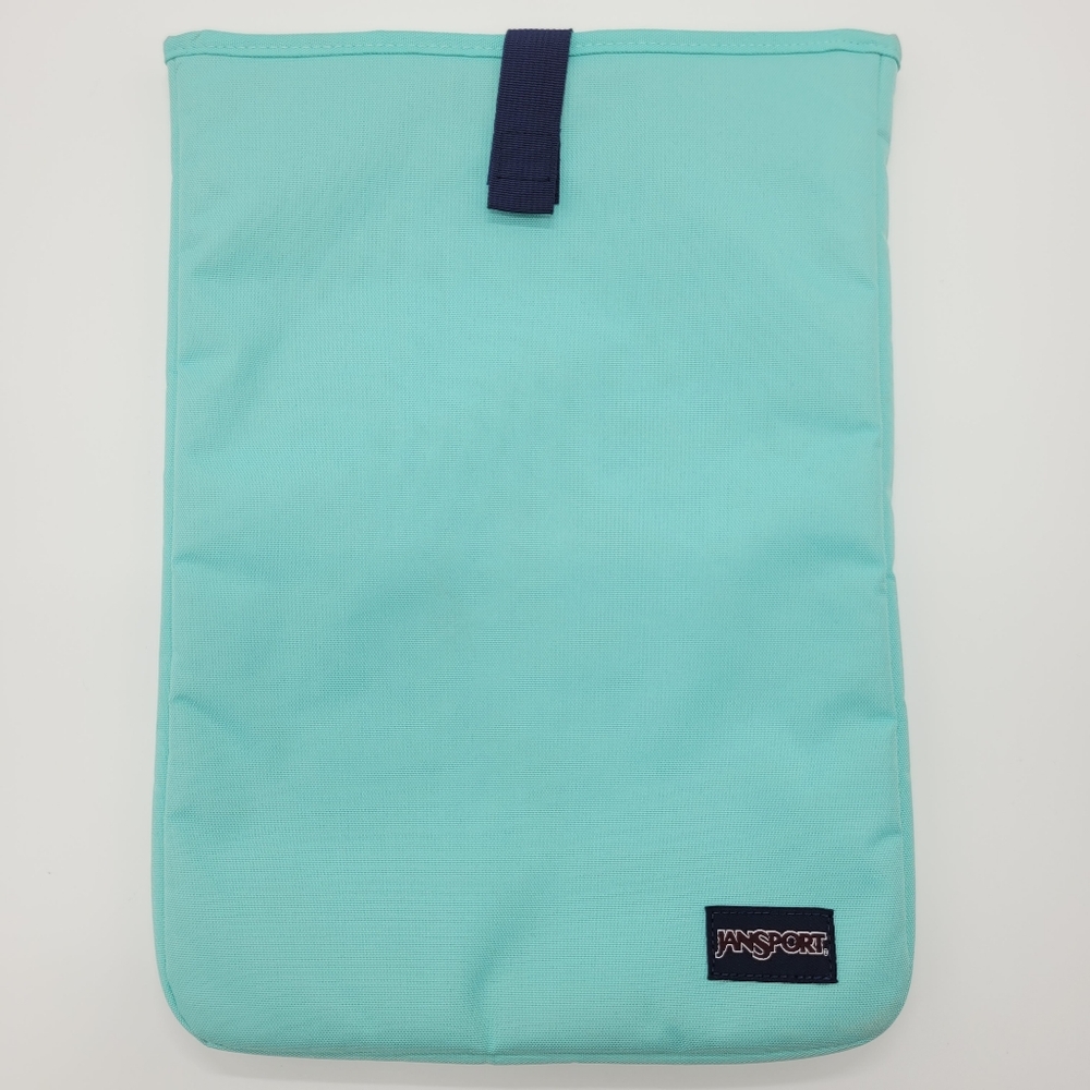 JanSport Aqua Blue Laptop Computer Sleeve Bag Protector Lined Navy Interior